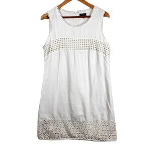 Kaari Blue White Eyelet Sleeveless Tank Sheath Dress Size 12